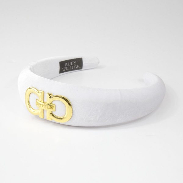 Valeska - White RW Gold Buckle Velvet Hairband 4cm