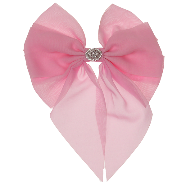 Lara - Light Pink Single Layer Diamante Chiffon Bow