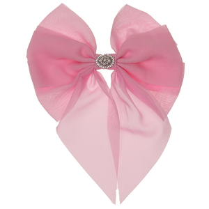 Lara - Light Pink Single Layer Diamante Chiffon Bow