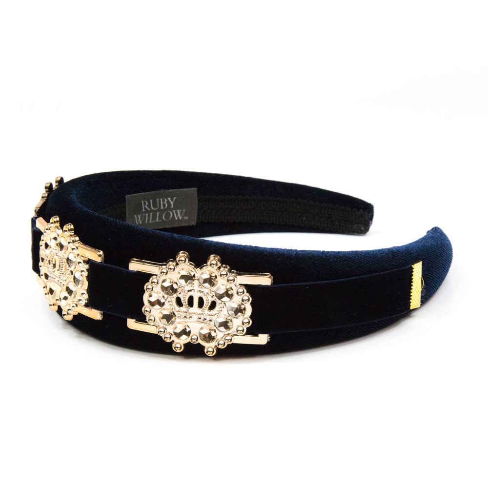 Hettie - Navy Crown Velvet Buckle Hairband
