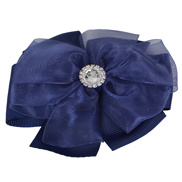 Lily - Small Navy Ribbon Diamante Bow