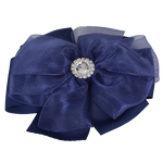 Lily - Small Navy Ribbon Diamante Bow