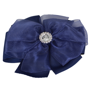 Lily - Small Navy Ribbon Diamante Bow