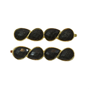 Darcie - Black Teardrop Marble Hair Slides