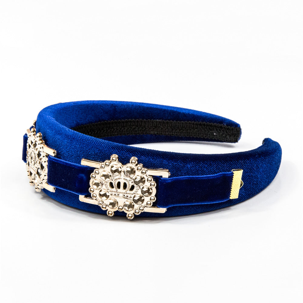 Hettie - Royal Blue Crown Velvet Buckle Hairband