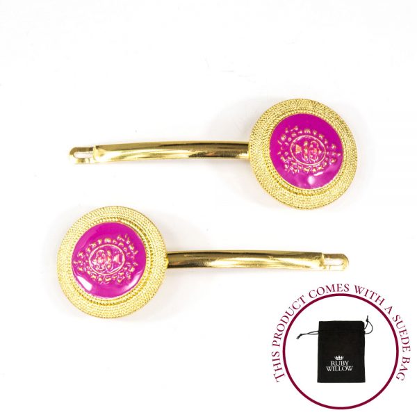 Aquilla - Bright Pink Shield Design Hair Slides